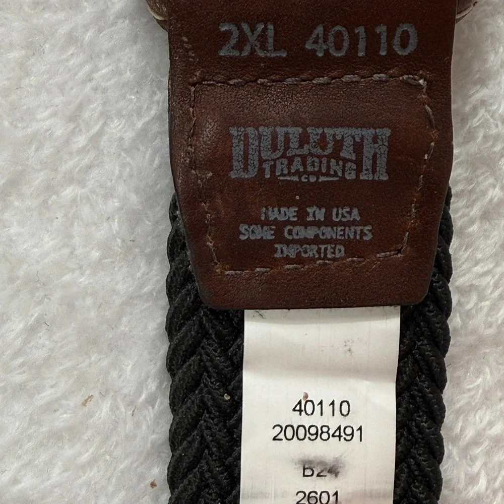 Duluth Trading Co Mens Braided Elastic Belt 2XL Black Leather Trim 40110